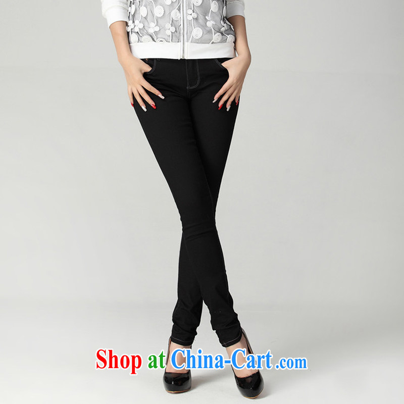 Land is still the Yi 2015 spring new Korean version of the greater, female and FAT and FAT MM graphics thin fat people dress 100 ground spring beauty jeans castor pants black 5 XL, land is still the garment, shopping on the Internet