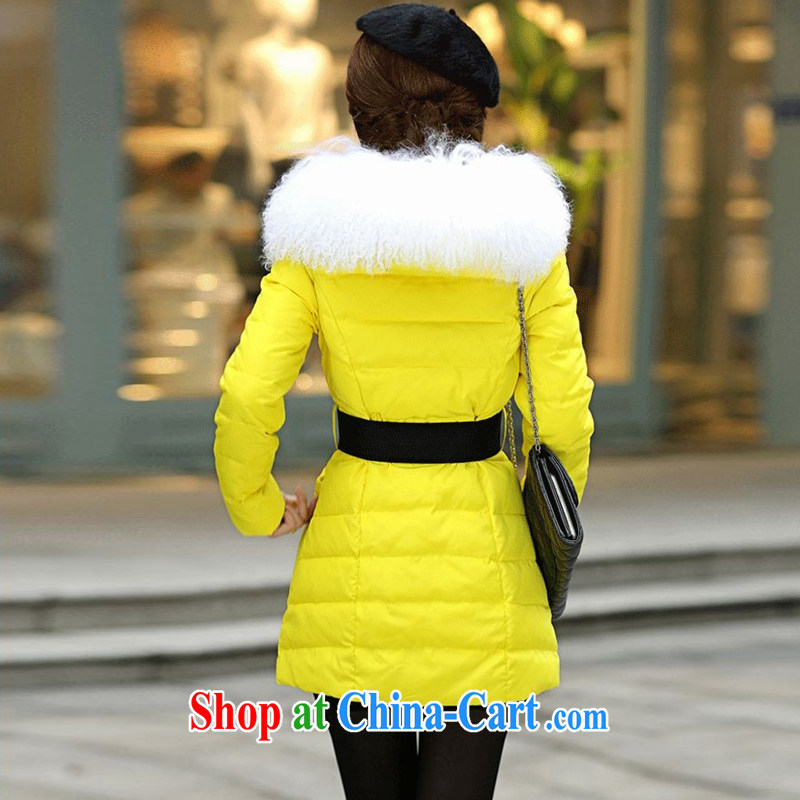 Pi-optimized Connie new winter clothing Korean Beauty larger female jacket, long, thick warm jacket with collar with Lap 16 lemon yellow beach wool 5 XL, optimize, Connie, and shopping on the Internet