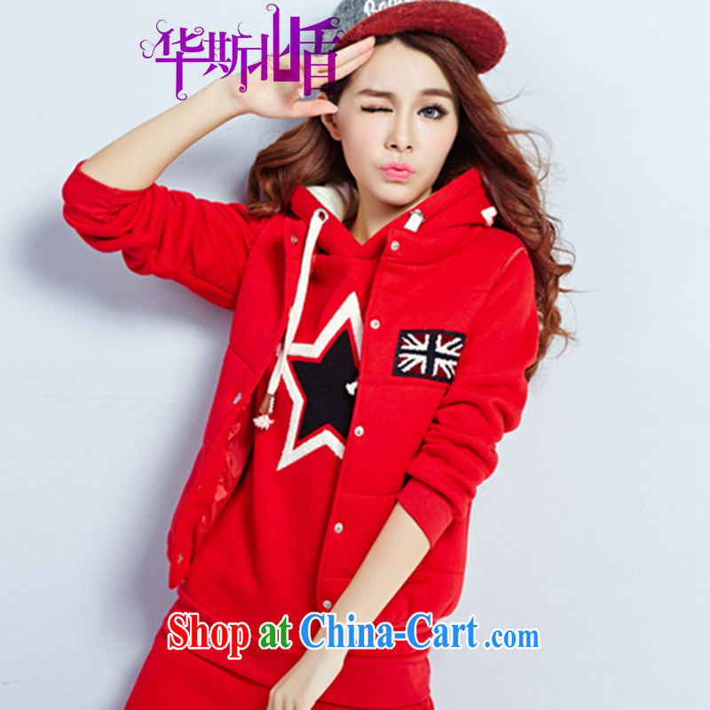 Winter clothing new 5 star letter embroidered the lint-free cloth thick stylish lounge beauty graphics thin sweater Korean version and a trousers 3-Piece female Red XXXL and North shields, shopping on the Internet
