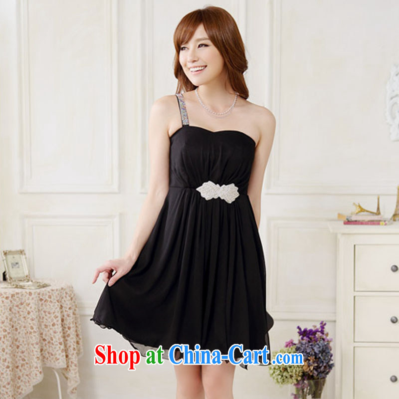 Constitution Yi Korean XL girls 2015 new stylish appointments Click shoulder sexy light drill single shoulder dress mm thick skirt in focus banquet dress black 3 XL 160 - 180 jack, constitution and clothing, and shopping on the Internet