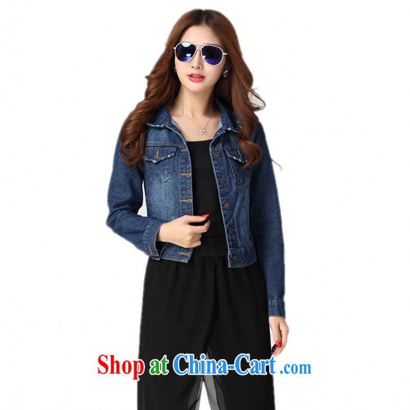 Package e-mail delivery 2015 spring new Korean version the ventricular hypertrophy, denim jacket graphics thin short, long-sleeved shawl small jacket thick mm maximum code denim shirt light blue 4 XL, land is still the coat, and shopping on the Internet
