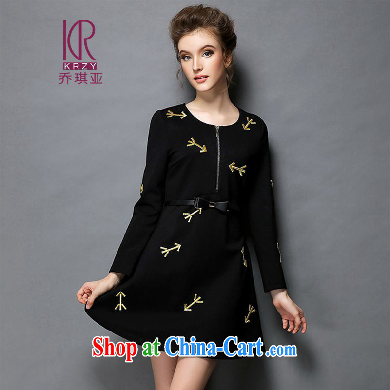 Joe Angel in the 2015 spring new, larger ladies' knitted dresses thick knitting embroidery A before the code Solid knitted dresses the belt package mail L