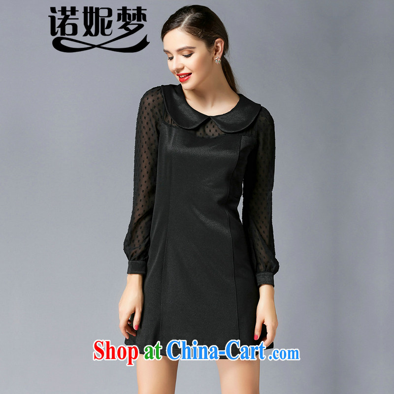 The Connie was a high-end European and American fare is indeed increasing, female 2015 spring new thick mm fashion doll for snow woven stitching long-sleeved dresses s 3068 black XXXL
