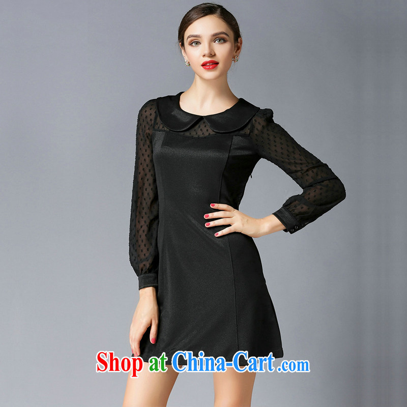 The Connie was a high-end European and American fare is indeed increasing, female 2015 spring new thick mm fashion doll for snow woven stitching long-sleeved dresses s 3068 black XXXL, Anne's dream, online shopping