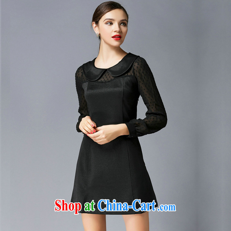 The Connie was a high-end European and American fare is indeed increasing, female 2015 spring new thick mm fashion doll for snow woven stitching long-sleeved dresses s 3068 black XXXL, Anne's dream, online shopping