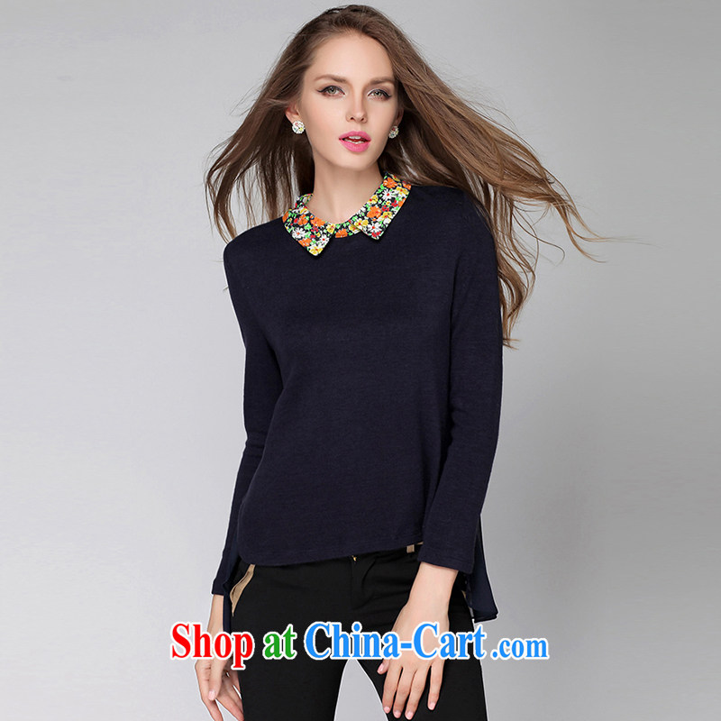 Connie's dream 2015 spring New, and indeed increase, women with high-end European and American thick mm suit lapel graphics thin long-sleeved solid T shirt women s 3289 royal blue XXXXL, Connie dreams, the Code women, shopping on the Internet