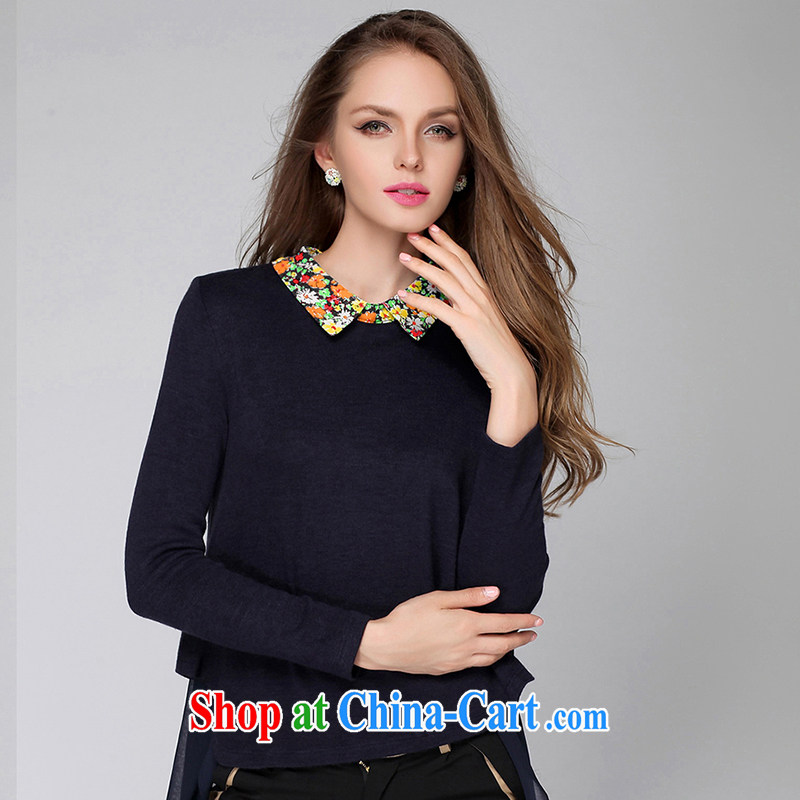 Connie's dream 2015 spring New, and indeed increase, women with high-end European and American thick mm suit lapel graphics thin long-sleeved solid T shirt women s 3289 royal blue XXXXL, Connie dreams, the Code women, shopping on the Internet