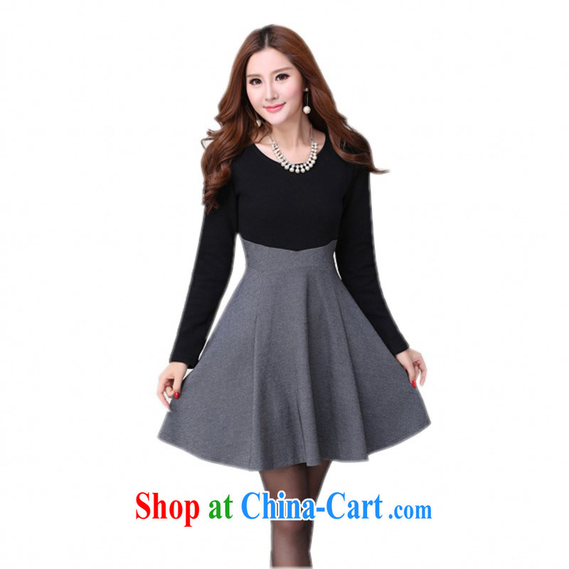 Constitution, the city is increasing, stylish and simple with spell-color dresses thick mm video thin-waist full with plush thick solid skirt OL black body the lint-free cloth 4 XL approximately 175 - 190 jack