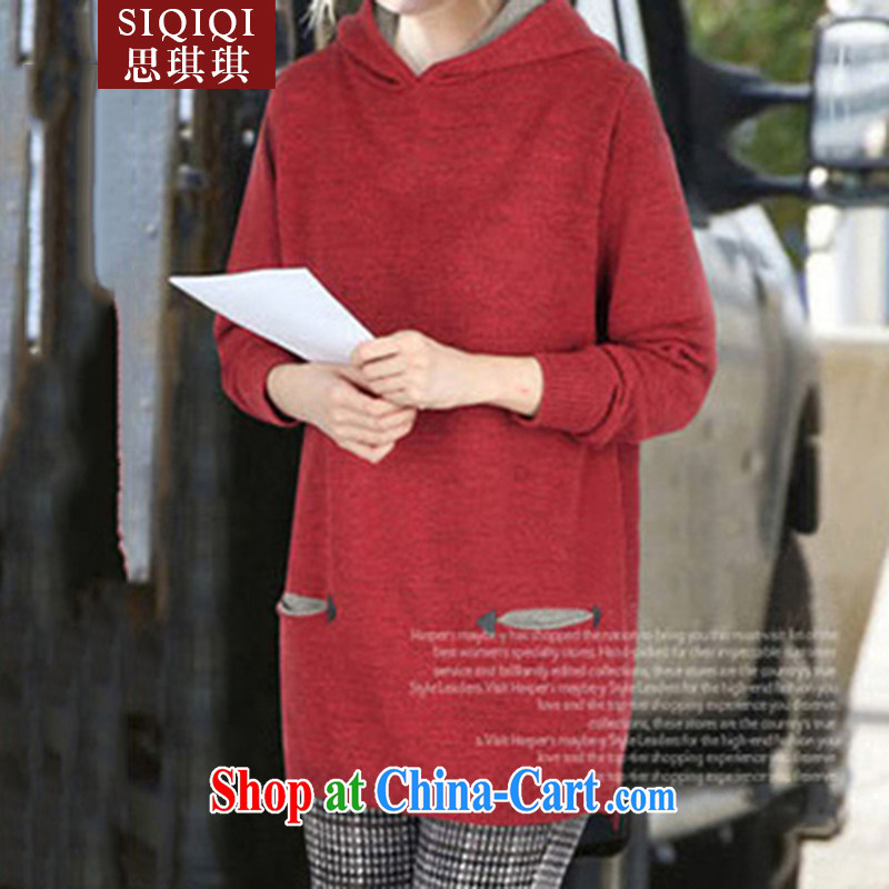 The Qi Qi _SIQIQI_ Spring 2015 new in Europe and the Code on the MM long cap warm sweater ZZS 1038 wine red 4 XL