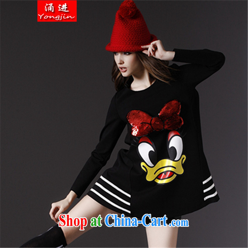 The 2015 spring new stylish long-sleeved cartoon bow-tie A style, with loose the fat XL dresses 200 jack to pass through 9902 black, code, Chung, and shopping on the Internet