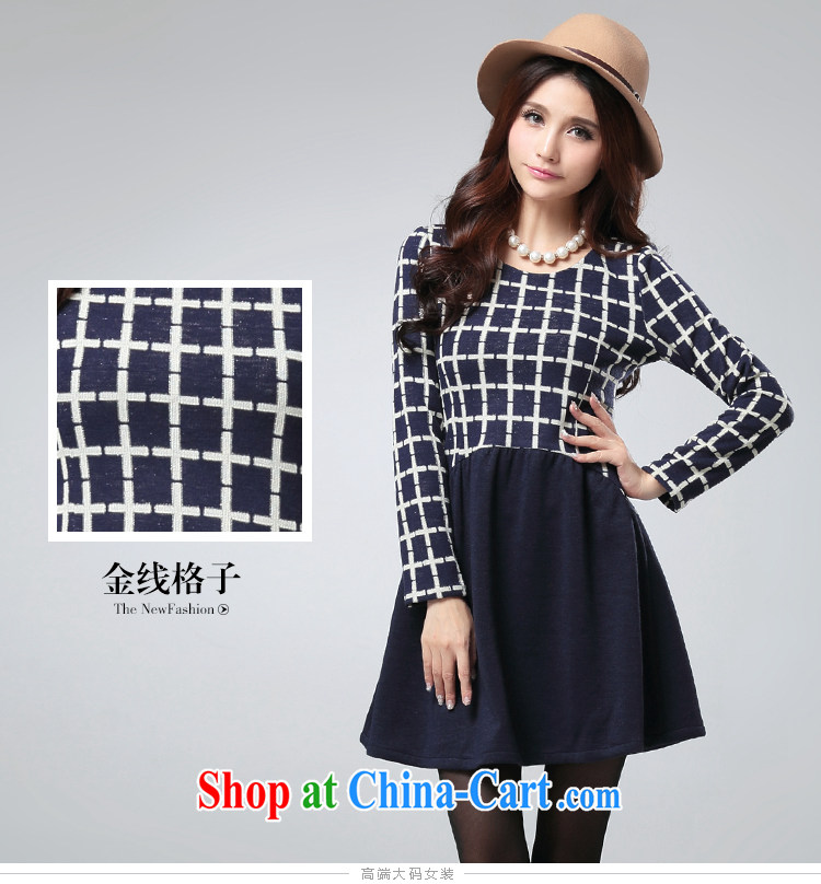 cheer for thick MM autumn and winter, the larger female Korean grid stitching and indeed increase, long-sleeved dress of the 2527 royal blue 5 XL pictures, price, brand platters! Elections are good character, the national distribution, so why buy now enjoy more preferential! Health