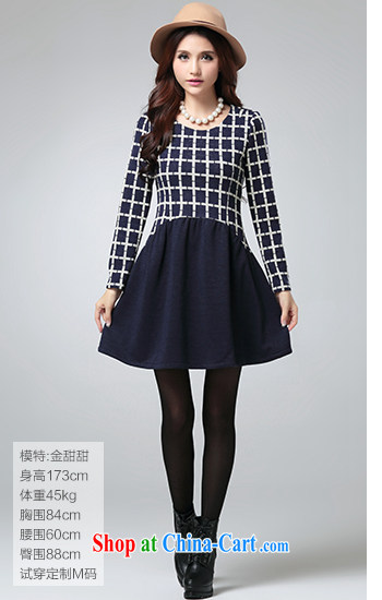 cheer for thick MM autumn and winter, the larger female Korean grid stitching and indeed increase, long-sleeved dress of the 2527 royal blue 5 XL pictures, price, brand platters! Elections are good character, the national distribution, so why buy now enjoy more preferential! Health