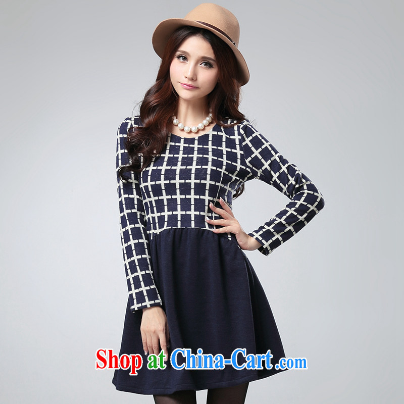 cheer for thick MM autumn and winter, the larger female Korean grid stitching and indeed increase, long-sleeved dress of the 2527 royal blue 5 XL, cheer for (qisuo), and, on-line shopping