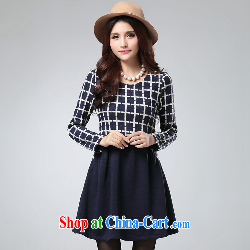 cheer for thick MM autumn and winter, the larger female Korean grid stitching and indeed increase, long-sleeved dress of the 2527 royal blue 5 XL, cheer for (qisuo), and, on-line shopping
