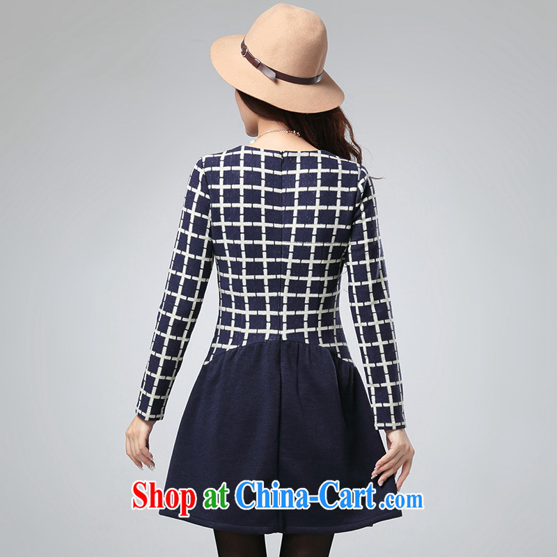 cheer for thick MM autumn and winter, the larger female Korean grid stitching and indeed increase, long-sleeved dress of the 2527 royal blue 5 XL, cheer for (qisuo), and, on-line shopping