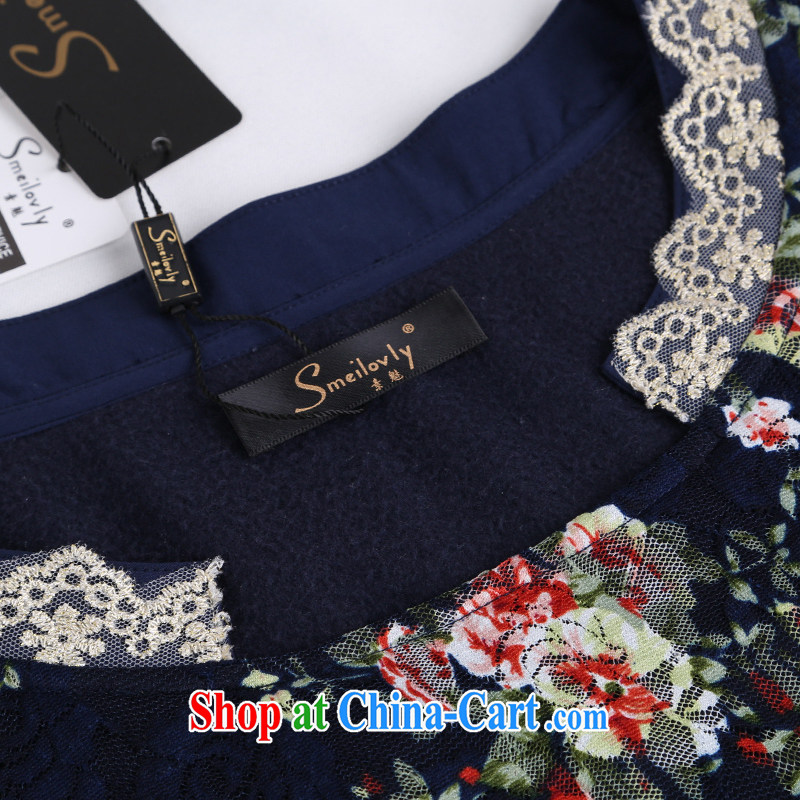 Director of 2014 autumn and winter new, larger female long-sleeved stamp lace the lint-free cloth solid T-shirt T-shirt 1326 blue 4 XL (180 Jack left and right), quality (Smeilovly), and, on-line shopping