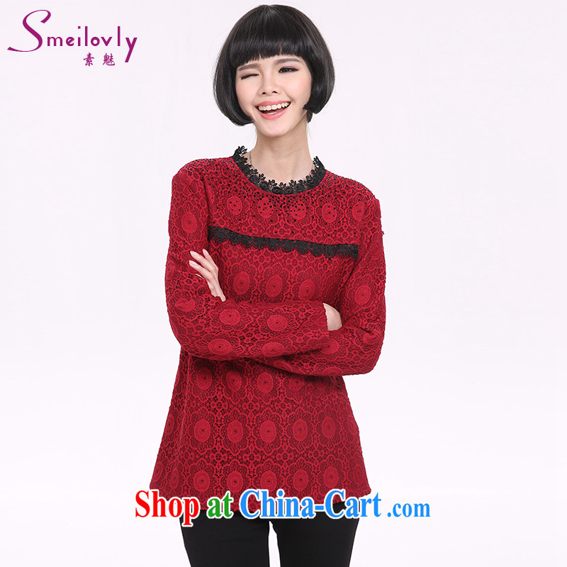 Director of 2014 autumn and winter, the larger female thick mm long-sleeved the lint-free video thin warm solid shirt 1331 red 5 XL _200 Jack left and right_