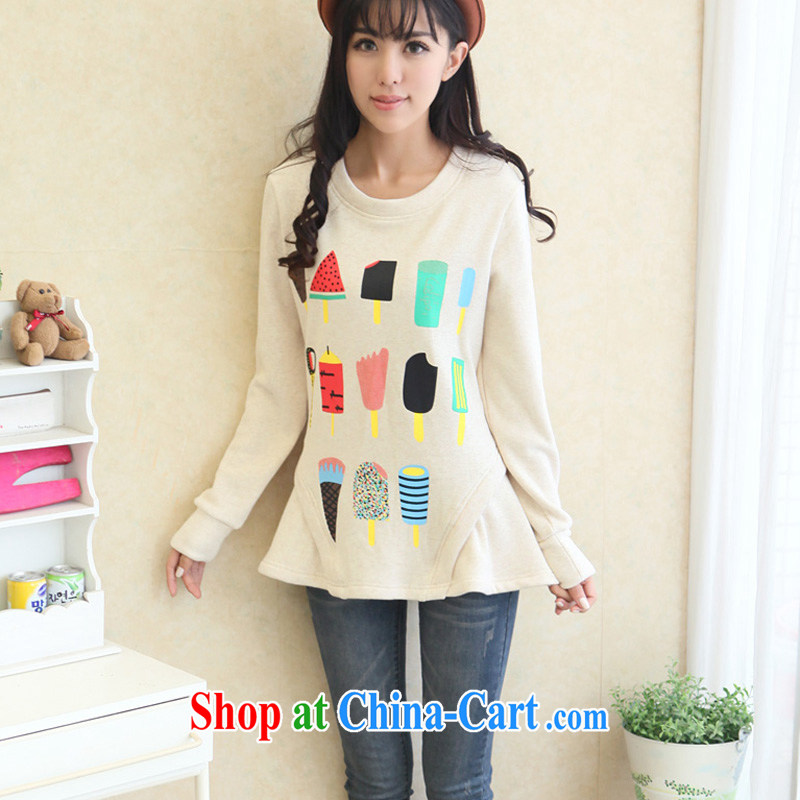 The 2015 code female spring Korean version long-sleeved video thin 200 Jack thick sister winter clothes and indeed XL solid shirt thick mm Princess a field version beige large code 3XL