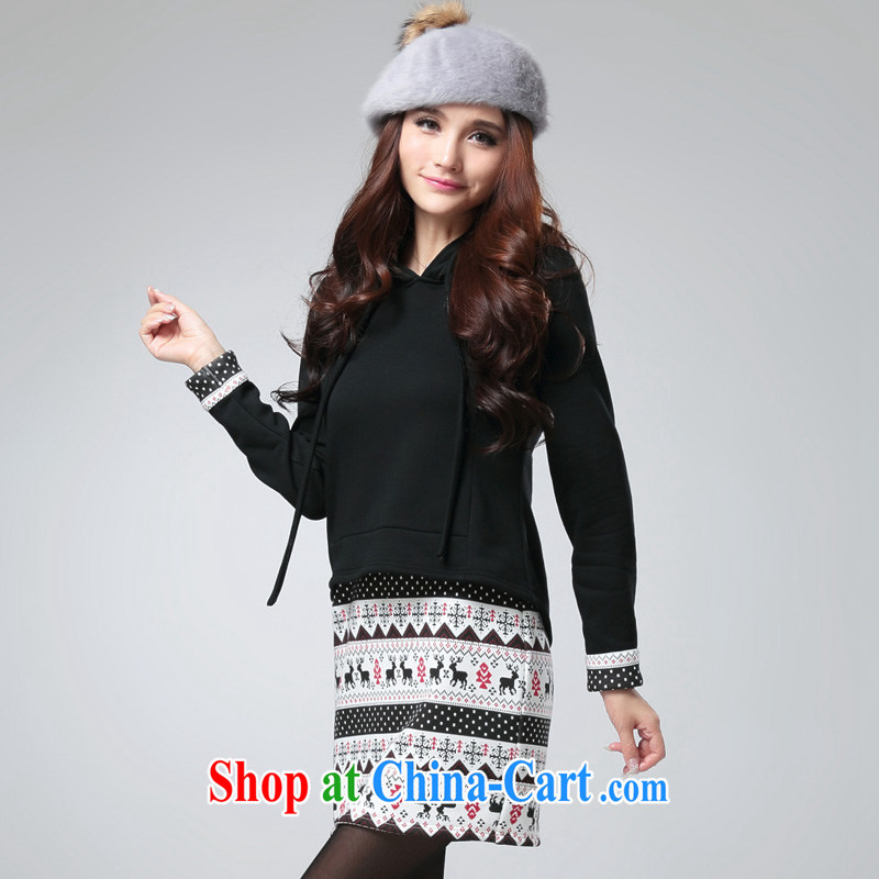 cheer for Fall/Winter new products, women mm thick snow and lint-free cloth 2 piece graphics thin long-sleeved dress of the 2518 black 5 XL, cross-sectoral provision (qisuo), and, on-line shopping