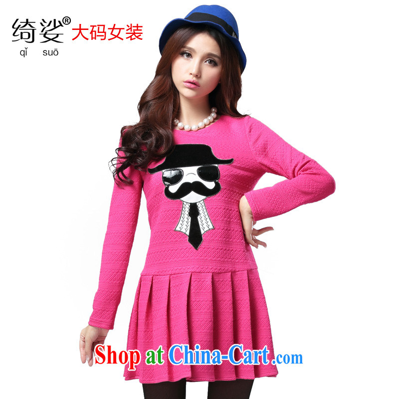 cheer for Fall_Winter new products, female thick mm video thin and thick, long-sleeved dresses red Item No. 2509 by red 5 XL