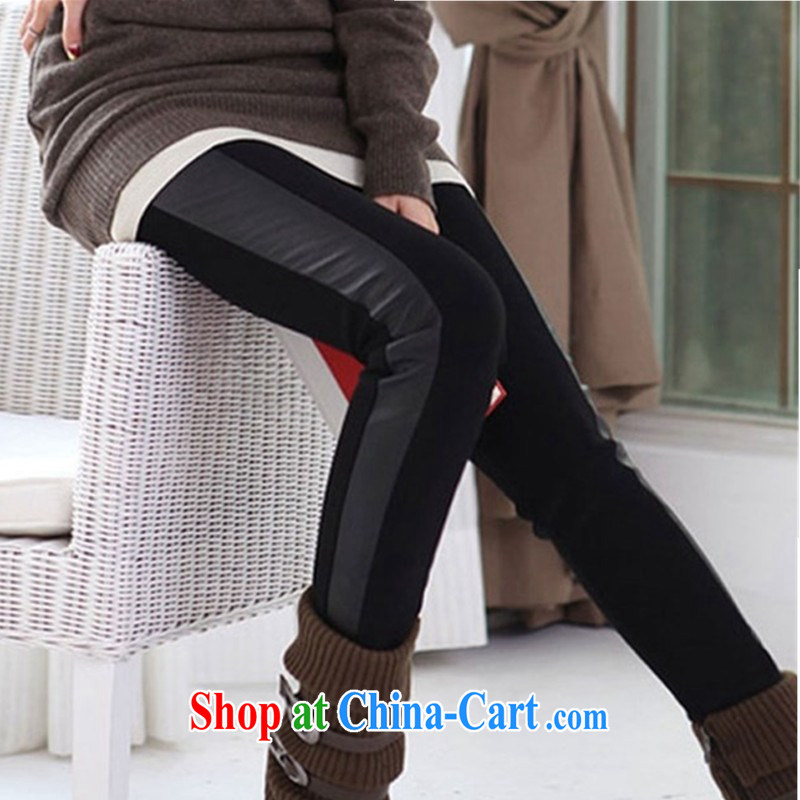 2014 autumn and winter, larger female solid Trouser press spell, the lint-free cloth beauty video skinny feet thick MM pencil trousers 200 Jack mm thick and fat XL solid black pants XXXXXL