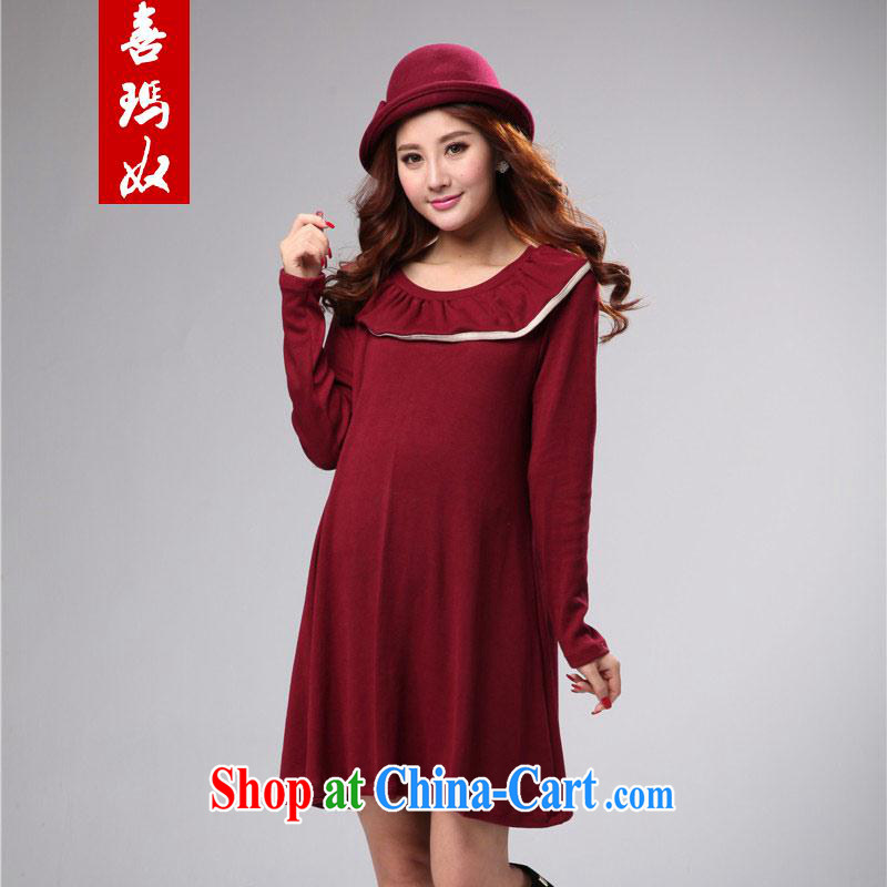 Hi Margaret slavery the code dress relaxed, with thick mm pregnant women with flouncing style dress with skirt D 31,239 wine red code 3 XL 190 - 220 jack wear