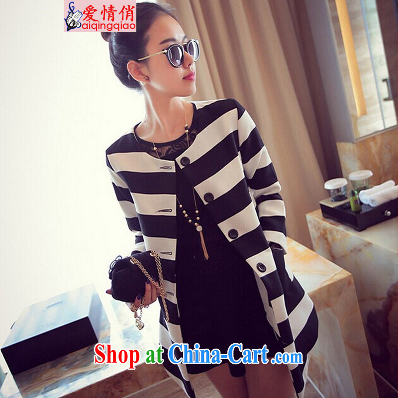 Love, 2014 autumn and winter, mm thick loose video thin long-sleeved striped plus fat XL wind jacket #6636 #picture color 4 XL, love, (AI QING QIAO), online shopping