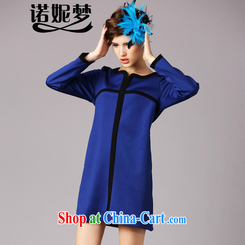 The Connie was a high-end European and American original style solid skirt the Code women 2015 spring new simple and elegant beauty long-sleeved dresses G 208 blue XXXXXL