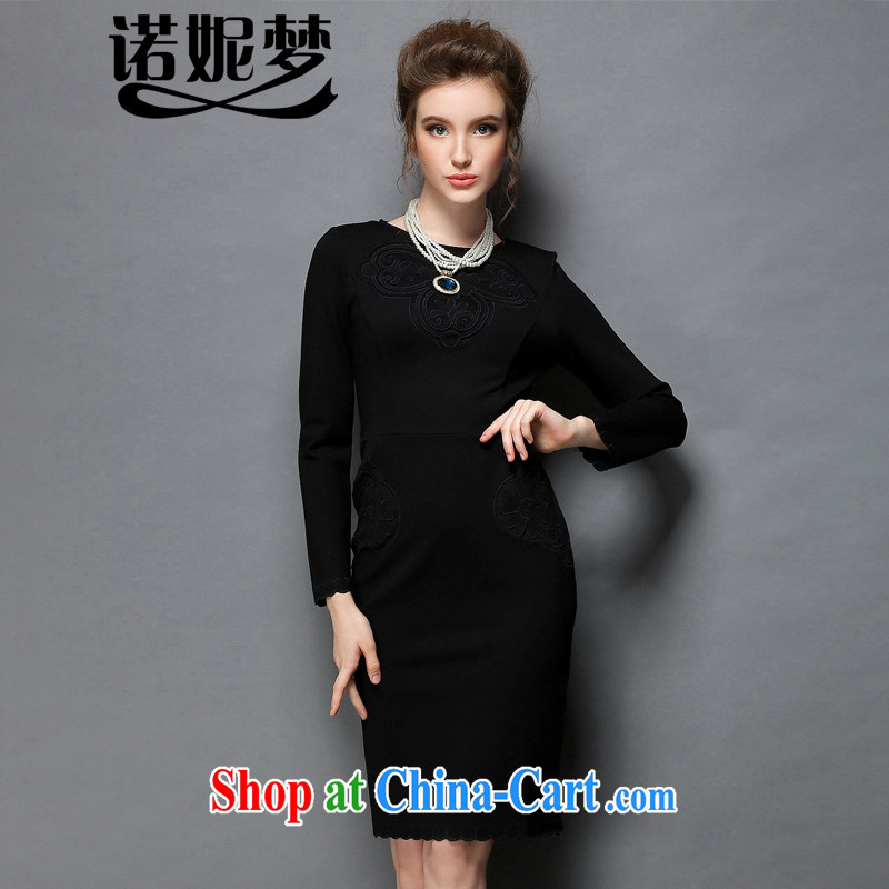 The Connie was a high-end European and American original and indeed increase, female Jack 200 mm thick autumn and winter retro lace stitching and elegant long-sleeved package and dresses G 337 black XXXXXL