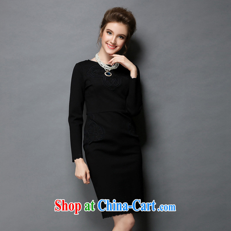 The Connie was a high-end European and American original and indeed increase, female Jack 200 mm thick autumn and winter retro lace stitching elegant long-sleeved package and dresses G 337 black XXXXXL, Anne's dream, shopping on the Internet