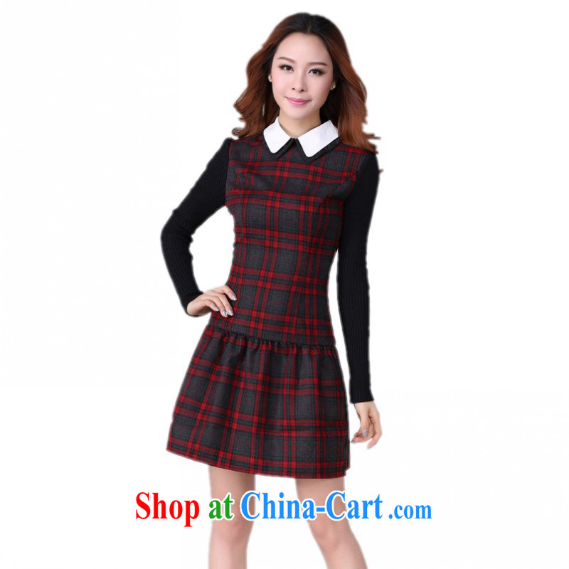 Land is still the garment Package Mail and ventricular hypertrophy, ladies dress Korean OL commuter style lapel high quality graphics thin long-sleeved short skirt solid skirt tartan red and gray, thick 6 XL 180 - 200 jack, land is still the garment, shopping on the Internet