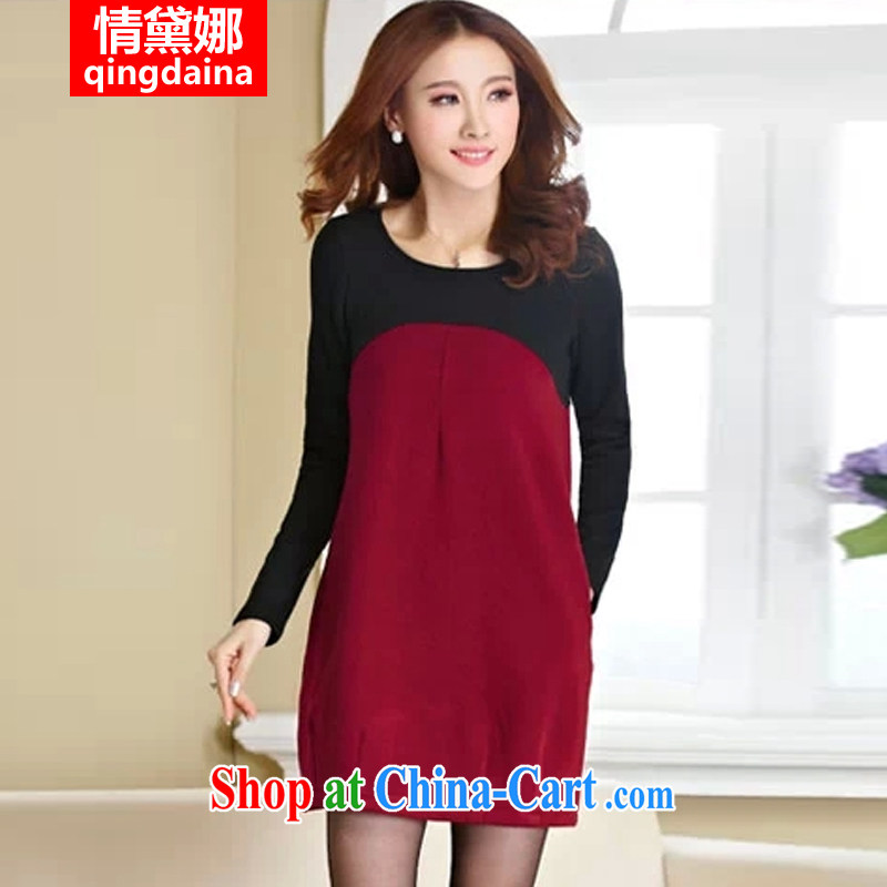 and Diana, autumn and winter, the Korean version thick MM temperament with a pocket size code female cotton lint-free cloth with thick dresses FF 888 maroon XXXXL