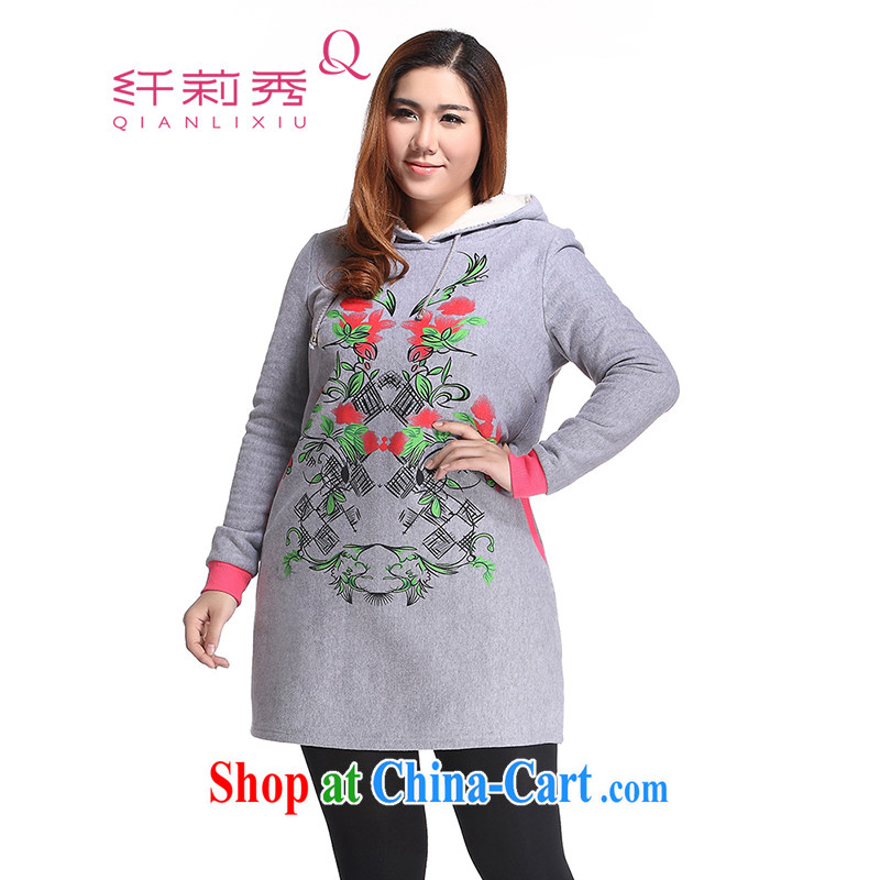 Slim Li-su 2014 autumn and winter new, larger female Korean fashion the Lamb hair and lint-free cloth cap leisure sweater, long dresses Q 6331 gray 4 XL