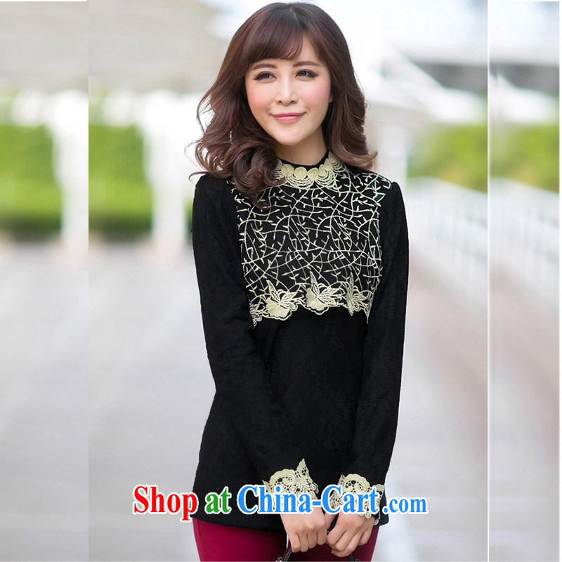 To better genuine Lace Embroidery half-height for the lint-free cloth thick solid T-shirt warm graphics thin Korea and indeed increase code loose the code female black 5 XL, better, shopping on the Internet