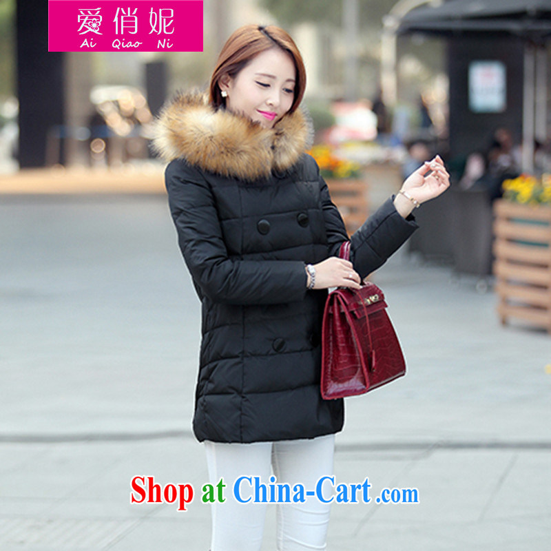Love, Connie _AIQIAONI_ 2014 winter clothing new Korean cap double-thick XL stylish jacket black 6 XL