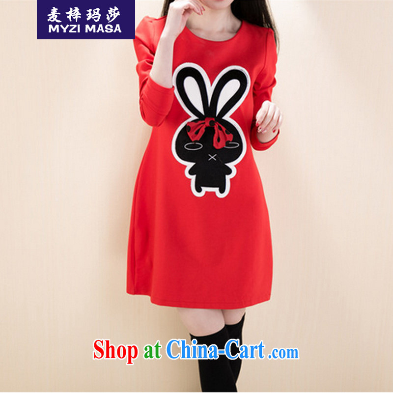 Mr Miller Martha _MYZI MASA_ 2015 spring and summer new, larger female graphics thin cartoon stickers, long-sleeved dresses female Red XXXXXL