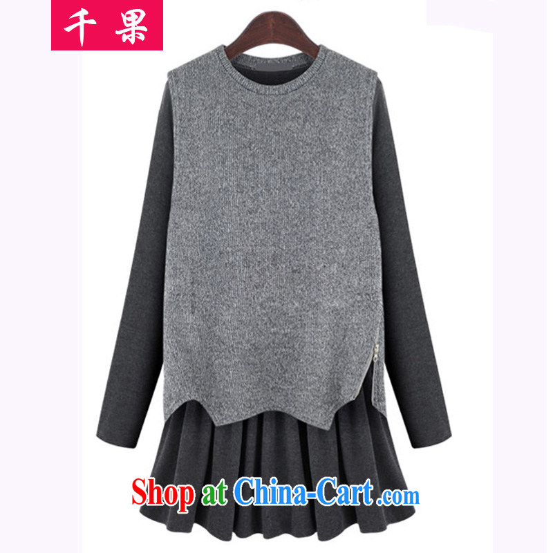 1000 fruit 2015 spring new Korean version of the greater code female thick MM the fat XL stylish graphics thin solid skirt in Europe about two-piece dresses dark gray XXXXXL, 1000 fruit (QIANGUO), online shopping