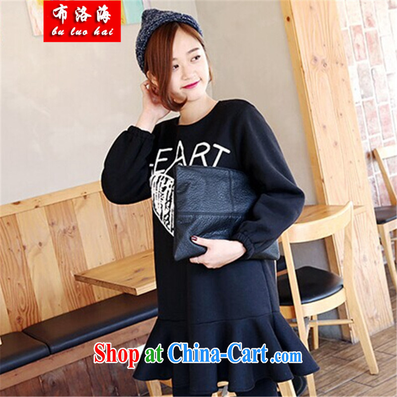 The sea 2015 spring new European version, long, cotton and the obesity-mm waist graphics thin large, female dresses girls T-shirt 8282 black XXXL/165 - 200 jack, sea, shopping on the Internet