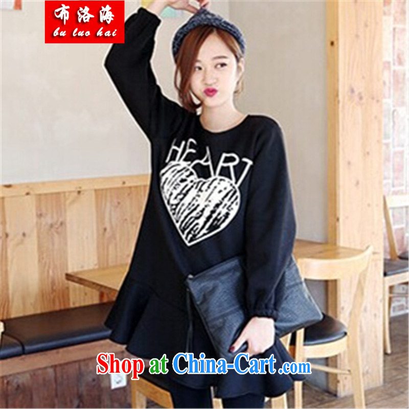 The sea 2015 spring new European version, long, cotton and the obesity-mm waist graphics thin large, female dresses girls T-shirt 8282 black XXXL/165 - 200 jack, sea, shopping on the Internet