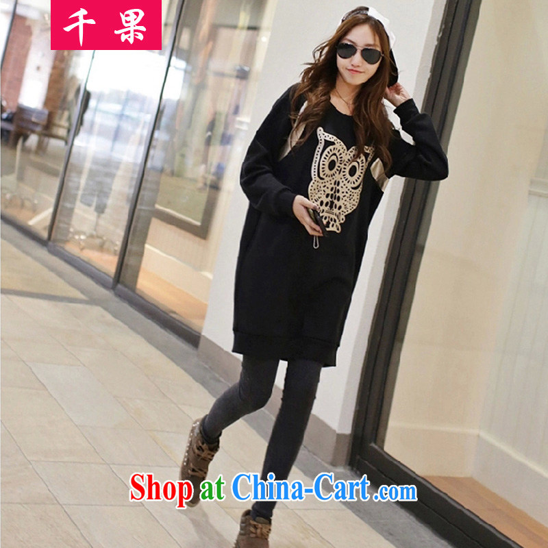 1000 fruit King, female new 2015 spring loaded in Europe and long solid shirt long-sleeved thick mm stamp round-collar-Korean loose video thin sweater black XXXXXL, 1000 fruit (QIANGUO), online shopping