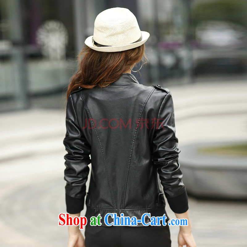 2015 and stylish autumn and winter clothing Korean XL mm thick girls long-sleeved beauty graphics thin leather jacket PU leather jacket black (not cotton) XXXL, Biao (BIAOSHANG), online shopping