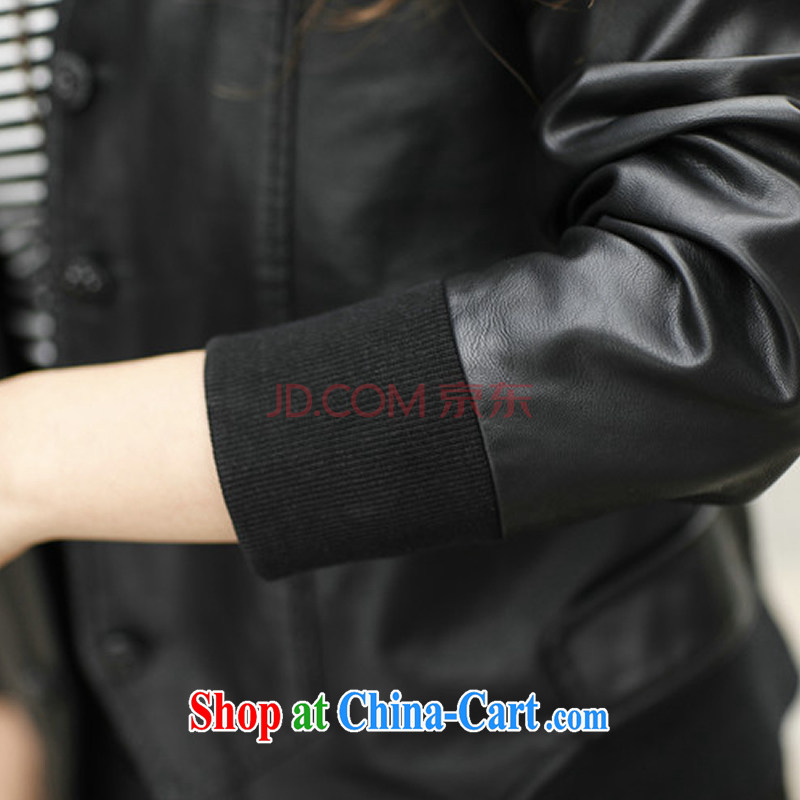 2015 and stylish autumn and winter clothing Korean XL mm thick girls long-sleeved beauty graphics thin leather jacket PU leather jacket black (not cotton) XXXL, Biao (BIAOSHANG), online shopping