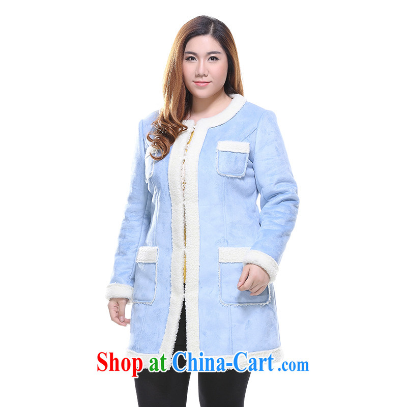 Slim LI Sau 2014 winter new large, female round-collar, long, leather jacket coat Q 6662 powder blue 4XL, slim Li-su, and shopping on the Internet