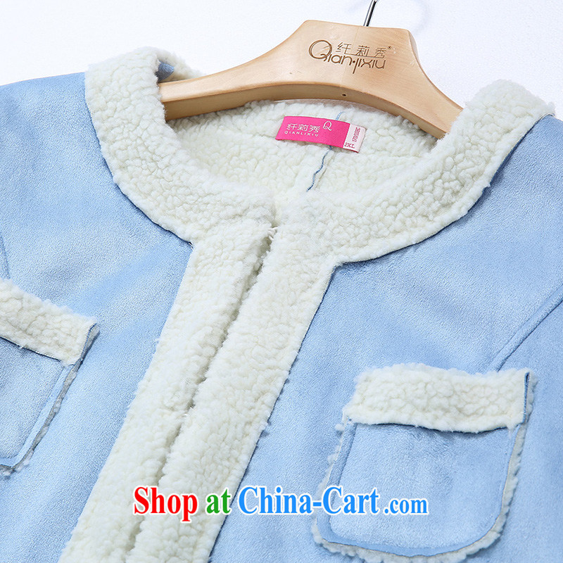 Slim LI Sau 2014 winter new large, female round-collar, long, leather jacket coat Q 6662 powder blue 4XL, slim Li-su, and shopping on the Internet