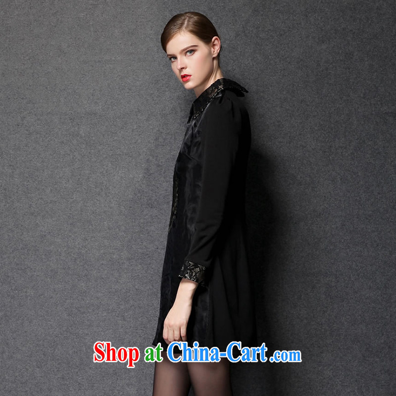 The Connie was a high-end European and American original and indeed increase, female Jack 200 mm thick 2015 spring new retro lapel long-sleeved dresses s 1541 black XXXXL, Anne's dream, shopping on the Internet