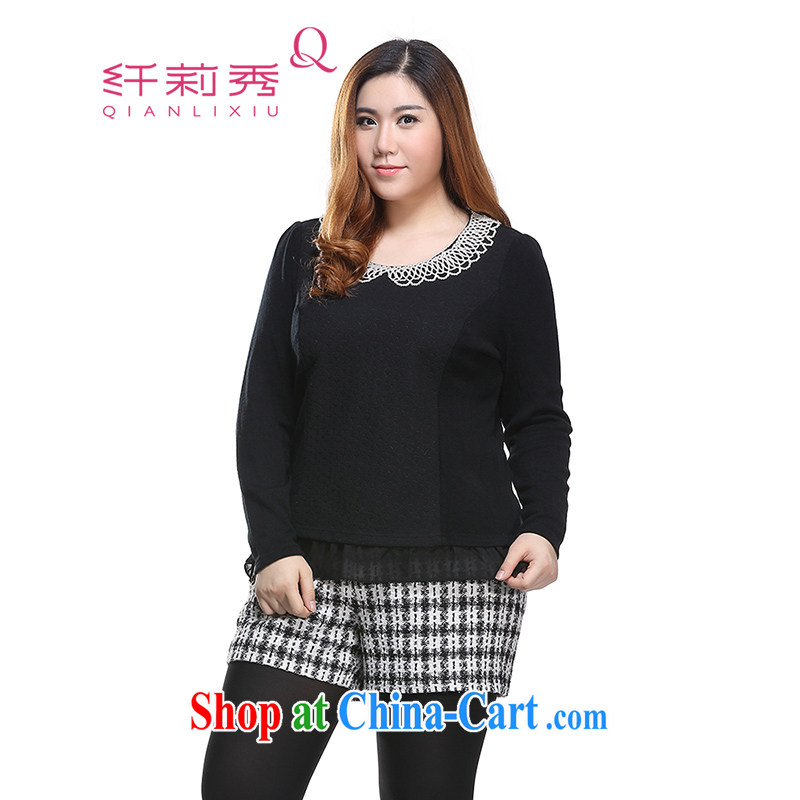 Slim Li-su in winter, the code female dolls stitching graphics thin sweater jacket Q 6717 black 2 XL