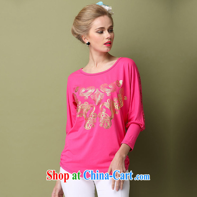 Connie's dream 2015 spring new products in Europe and high-end the fat XL female solid shirt thick mm lace stitching stamp long-sleeved shirt T B women of 0279 red XXXXXL, Anne's dream, shopping on the Internet