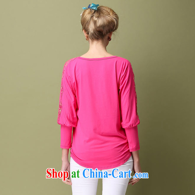 Connie's dream 2015 spring new products in Europe and high-end the fat XL female solid shirt thick mm lace stitching stamp long-sleeved shirt T B women of 0279 red XXXXXL, Anne's dream, shopping on the Internet
