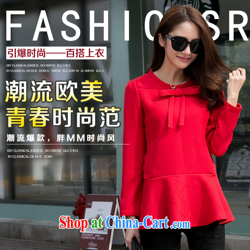 The honey beauty mm thick larger female sweet red mask poverty video thin bow-tie-neck blouse dress beauty girl 9344 red XXXXL, honey, and, shopping on the Internet