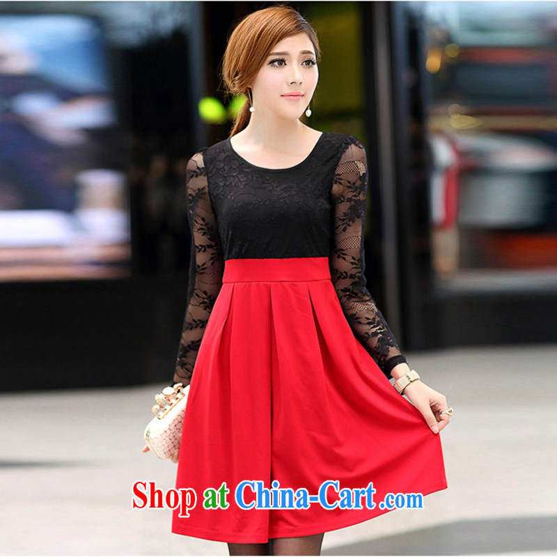Well-being, the support payment inspection 2015 the fat increase, women with thick MM spring new lace stitching long-sleeved video thin dresses red 5 XL, better, and shopping on the Internet